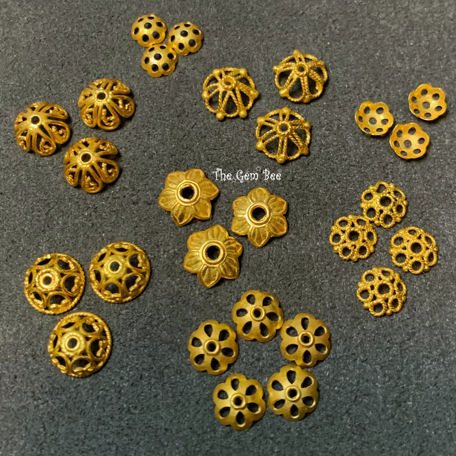 8.5mm 18k Solid Yellow Gold Leaf Flower Floral Design Bead Cap Finding (2)