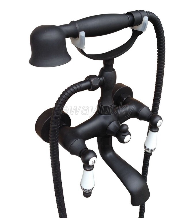 Black Oil Rubbed Bronze Wall Mount Clawfoot Tub Faucet With Hand Shower Sprayer