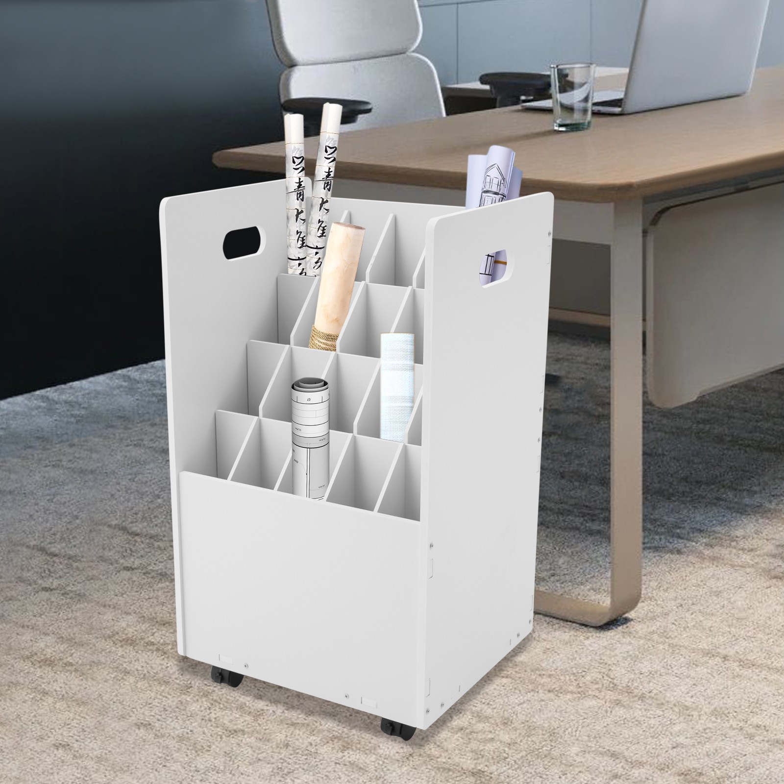 20-slot Roll File Organizer, Movable File Storage Cart, Roll Document Holder