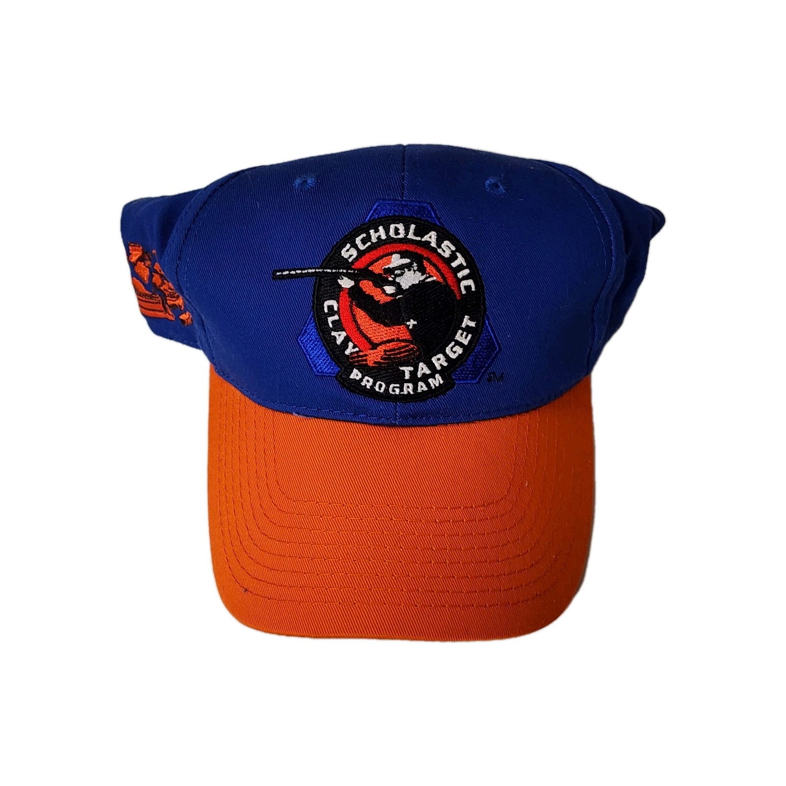 Scholastic Clay Target Program Hat Cap Orange Bill Royal Blue Hook Loop New