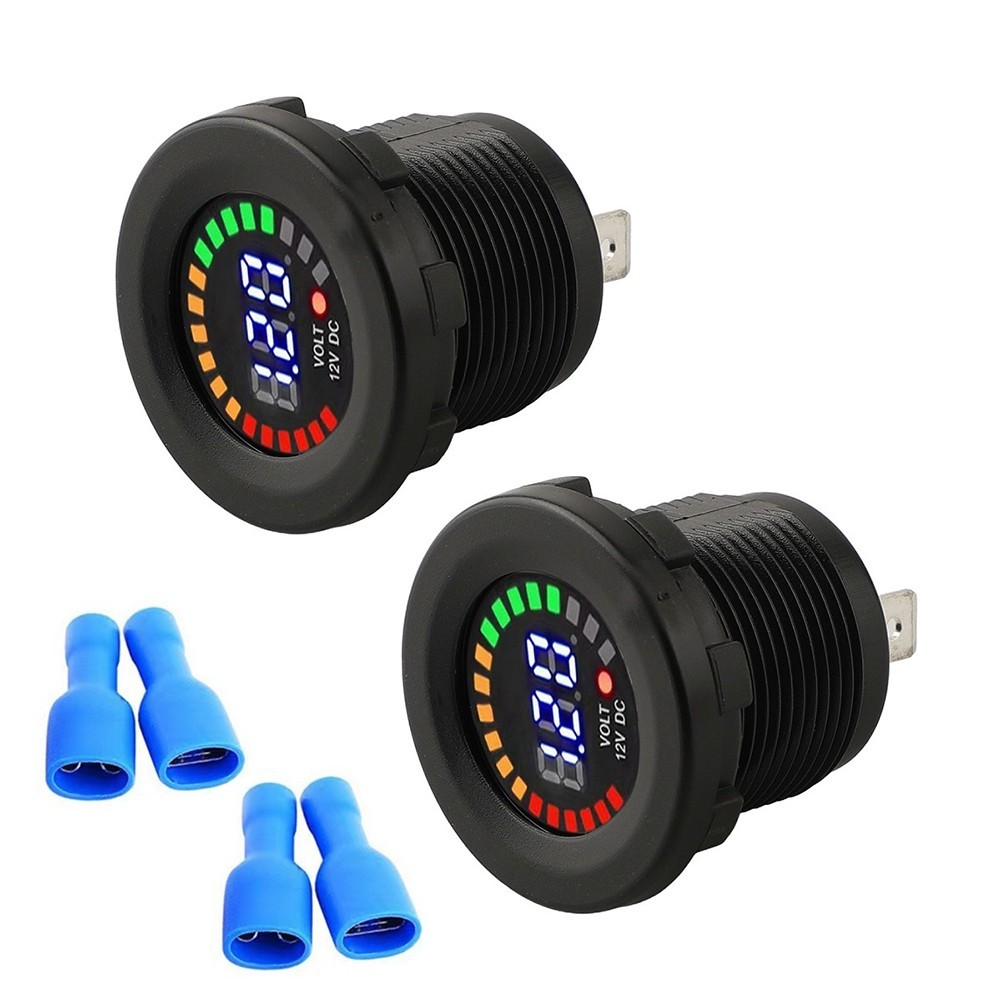 Set of 2 Waterproof LED Voltage Meters for DC 12V For Trucks Cars Motorcycles