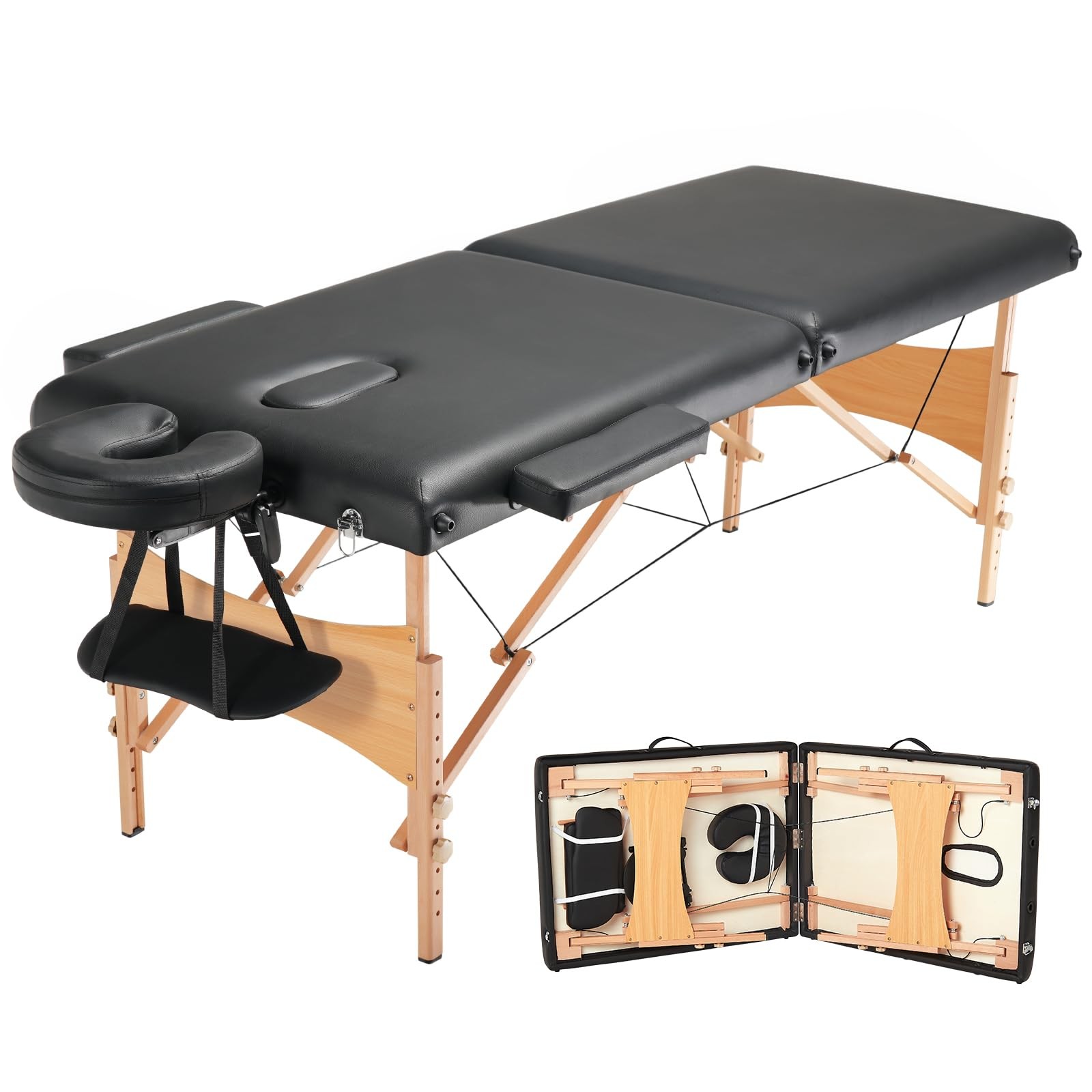 VEVOR 28 Inch Portable Folding Massage Table 600lbs Beechwood Adjustable Height