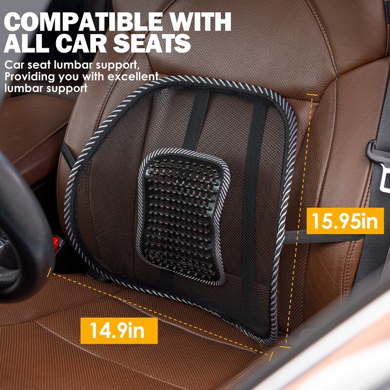 2PCS Car Seat Back Support Lumbar Support Cushion Massage Beads Ergonomic Design