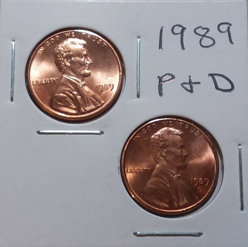 1989 LINCOLN MEMORIAL CENT PENNY (2 COIN SET P & D) UNC