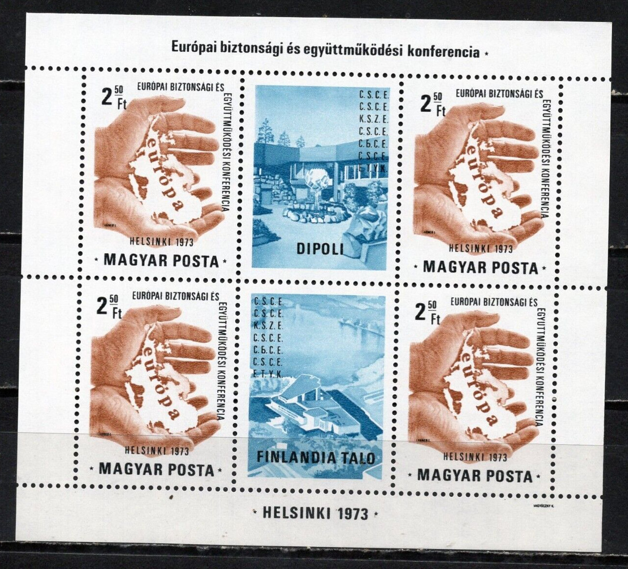 HUNGARY 1973 YEAR SHEET OF 4 STAMPS & 2 LABELS MNH