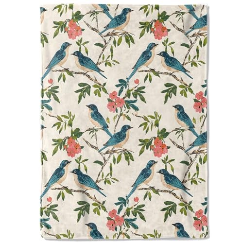 Elegant Bird and Floral Fleece Blanket - 50x60in Bluebird 50x60 Inch Bird 02