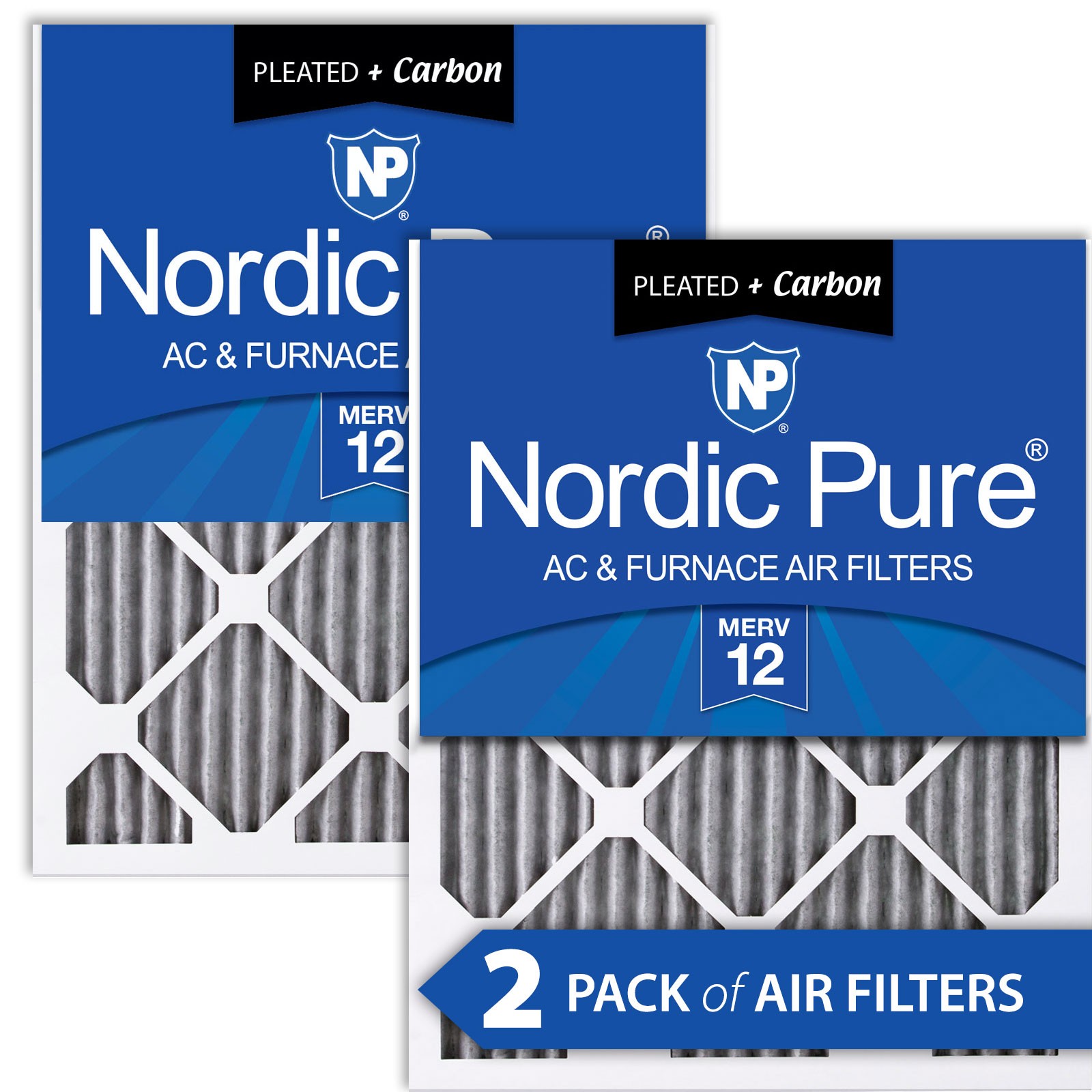 14x25x1 (13_1/2x24_1/2) Furnace Air Filters MERV 12 Pleated Plus Carbon 2 Pack