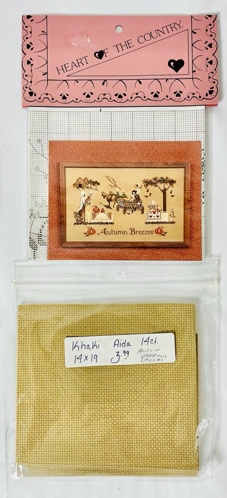 Autumn Breezes Cross Stitch Chart & Aida Cloth By Heart Of The Country -New