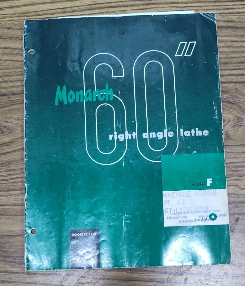 Monarch Machine Tool Co. OH Brochure Catalog 60" Right Angle Lathe Vtg
