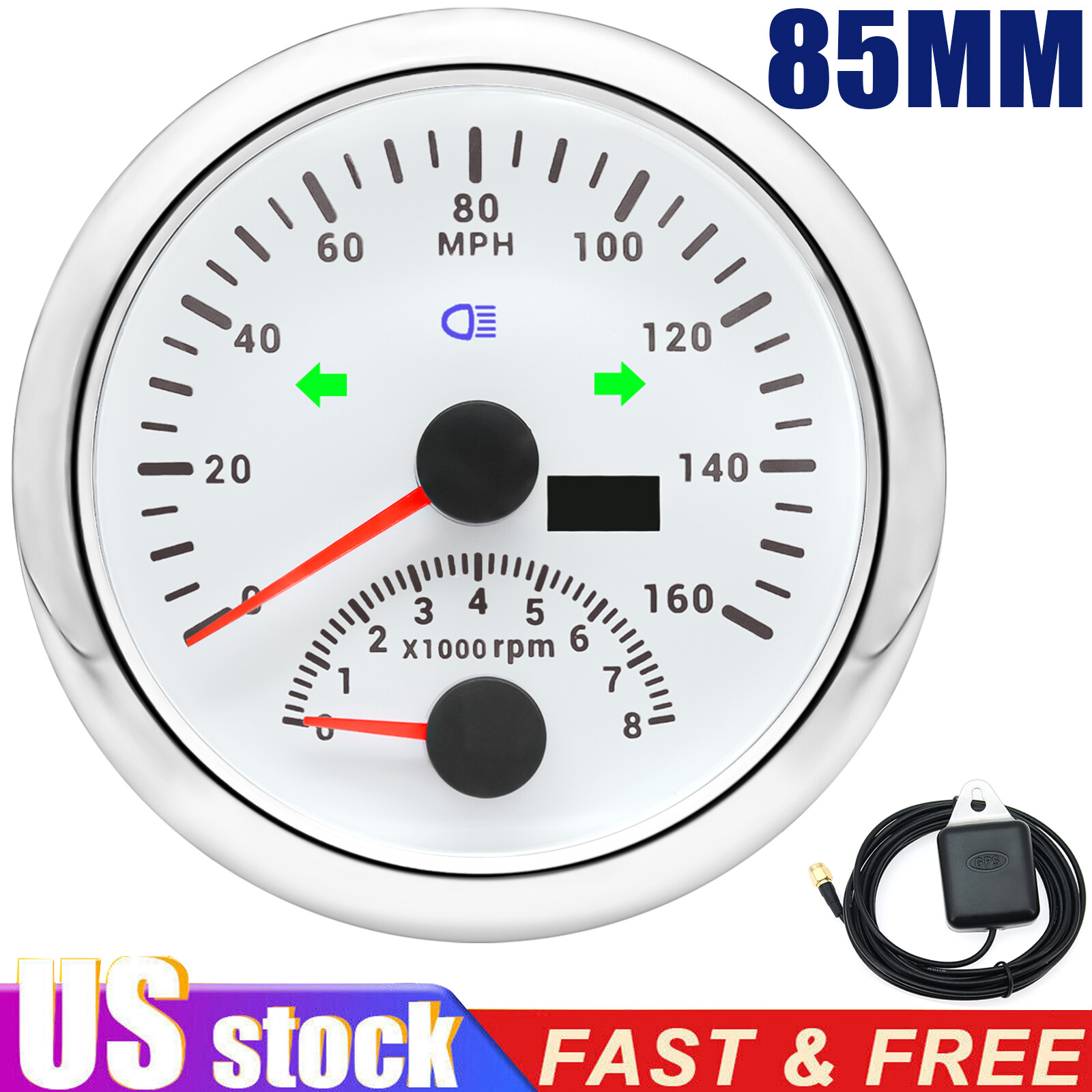 85MM Waterproof GPS Speedometer 160MPH with Tachometer 8000RPM for Boat Car ATV