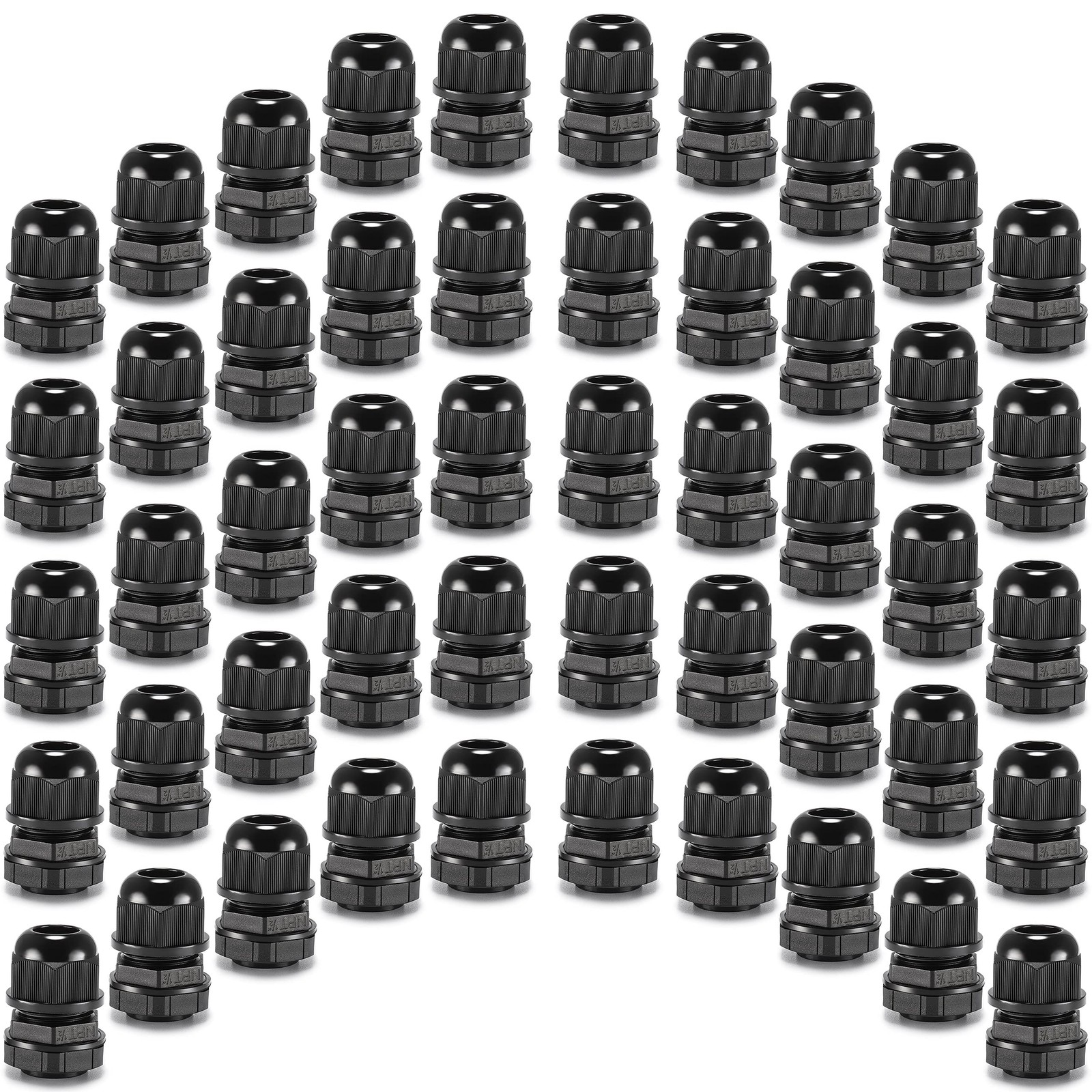 50pcs 1/2" NPT Cable Gland Waterproof IP68 Nylon Cable Pass Through Cord Grip