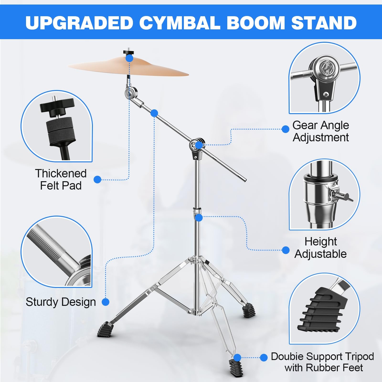 Boom Cymbal Stand Adjustable Drum Hardware Percussion Mount Double Braced