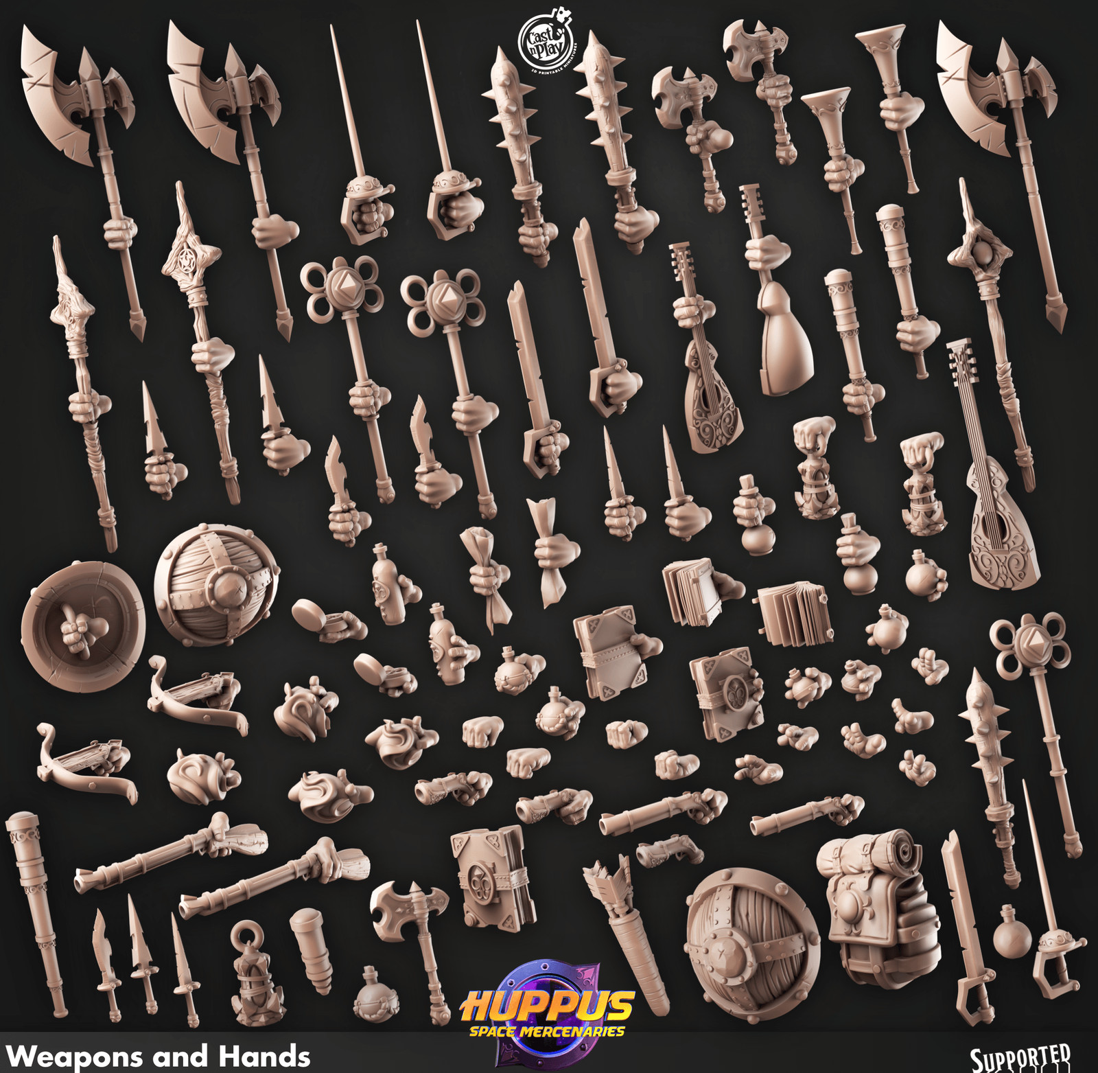 3D Printed Cast n Play Modular Hands Huppus, Space Mercenaries Set 28mm 32mm D&D