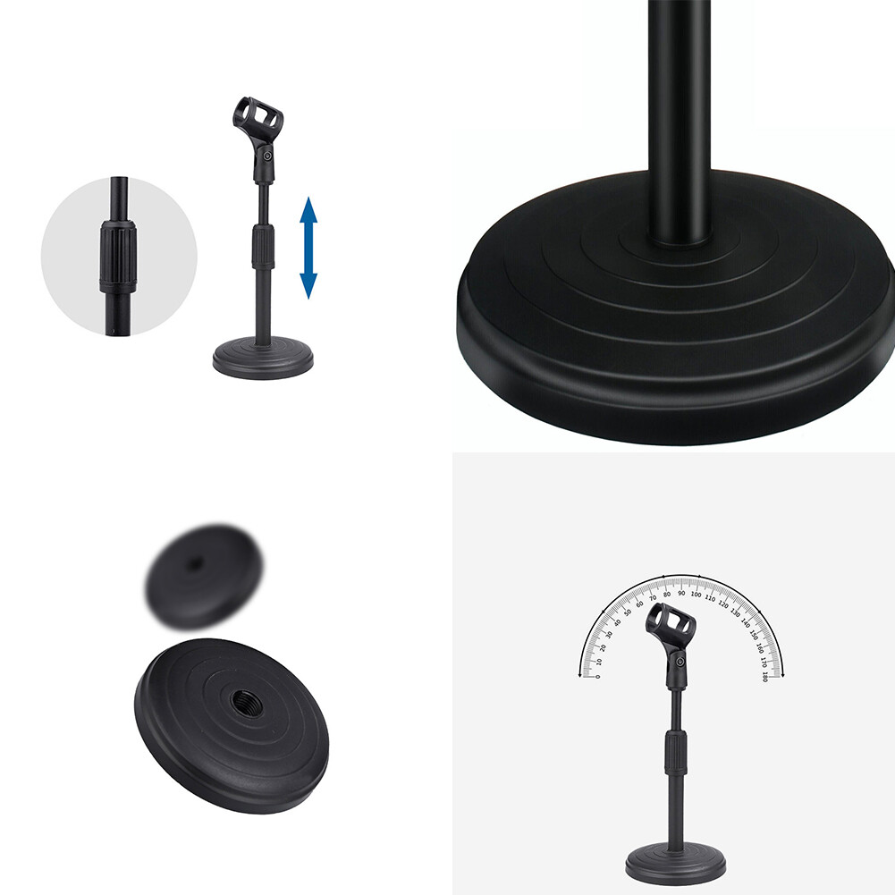 US 2 Pcs Adjustable Desktop Microphone Stand Mini Round Base Foldable Mic Clip