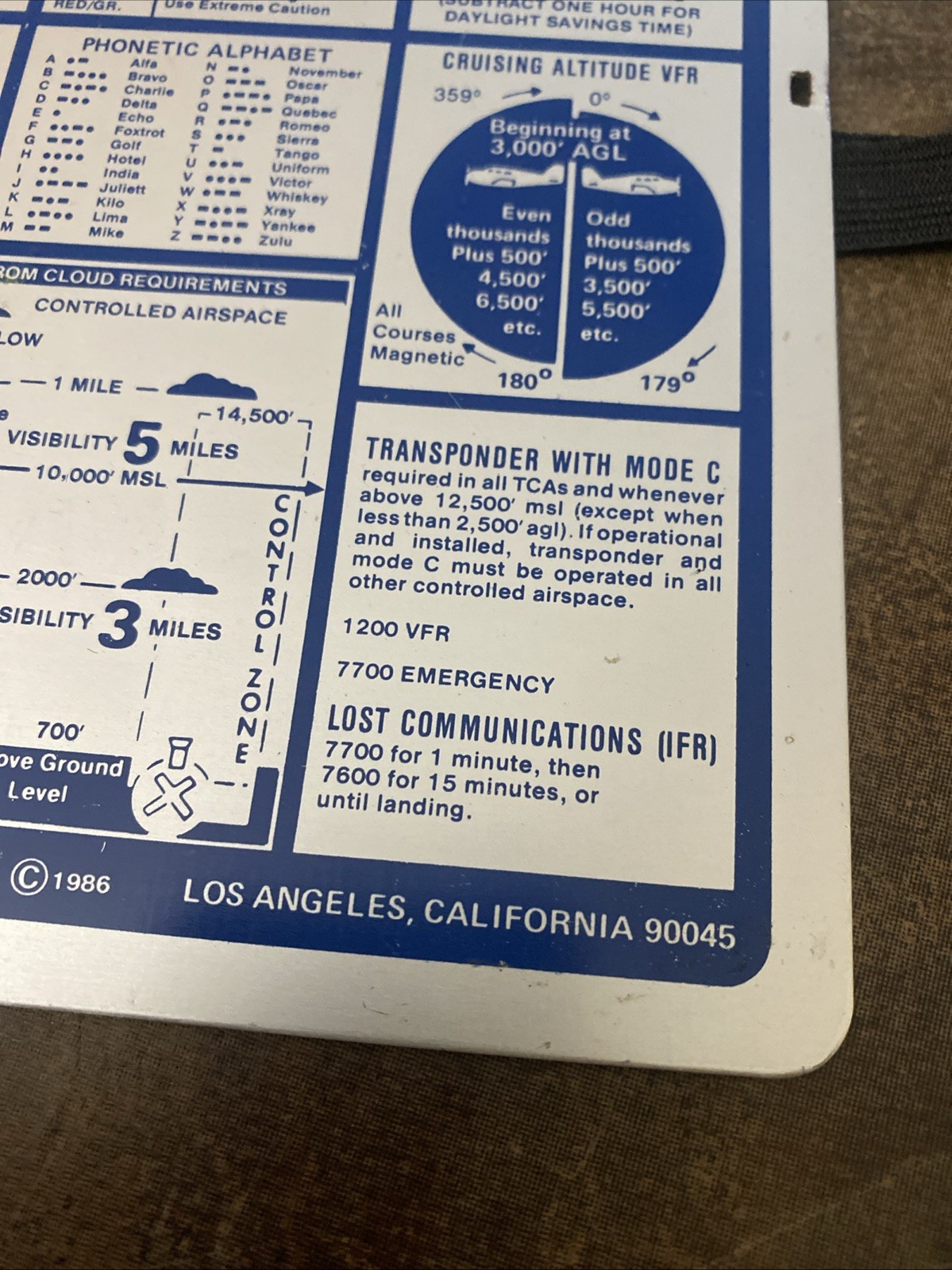 APR 0-100 VFR FLIGHT ORGANIZER- KNEE BOARD - 1986 - Nice Shape