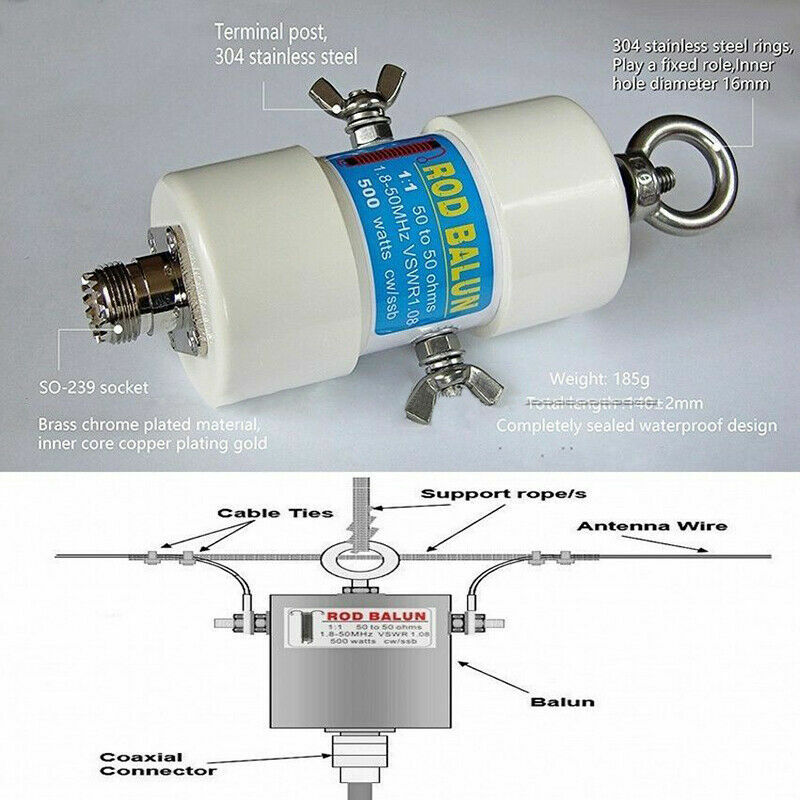 1:1 Waterproof HF Balun for 160m - 6m Bands (1.8 - 50MHz) 500W Waterproof