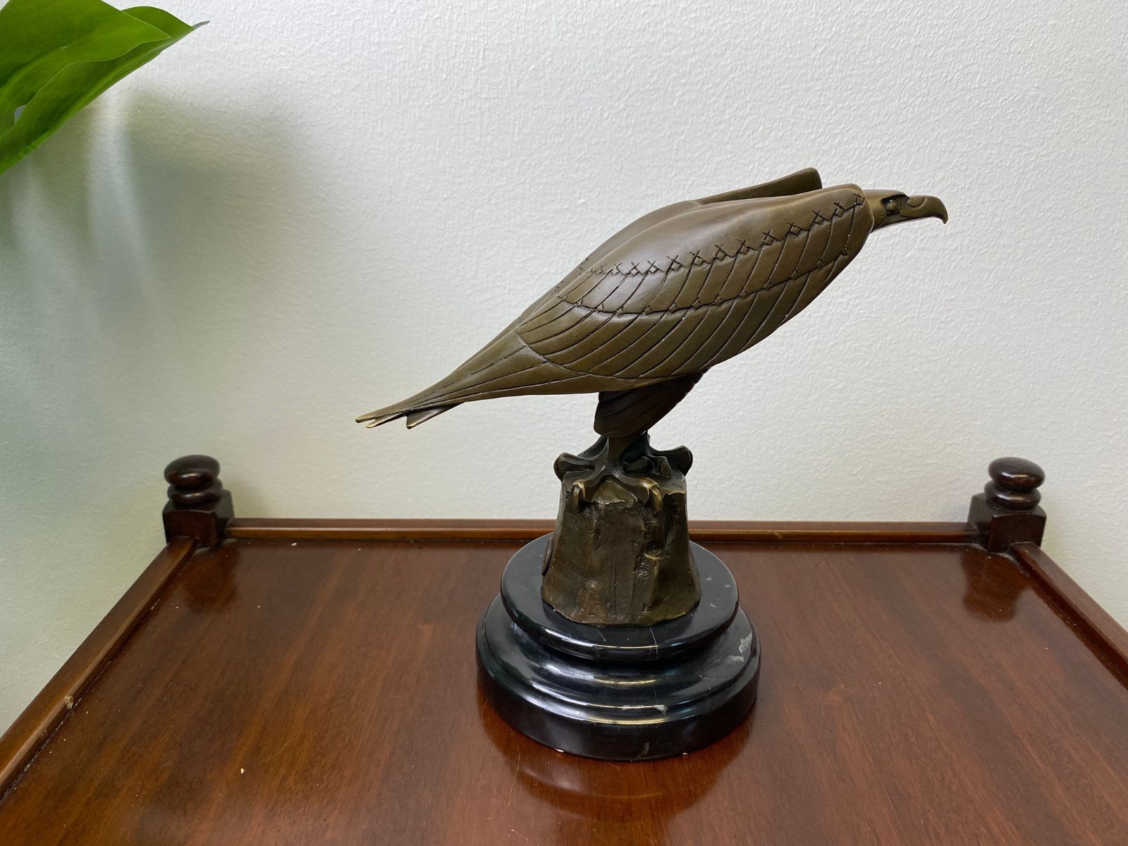 Bronze Sculpture Eagle Art Deco on Black Marble Base After Coenraad