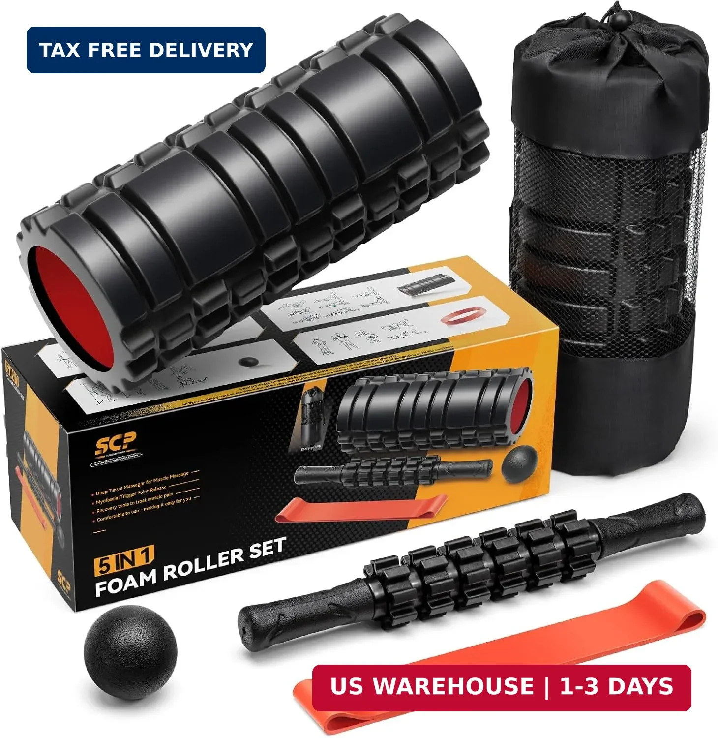 5 in1 Foam Roller Set, Trigger Point Foam Roller Deep Tissue | Massage Roller St