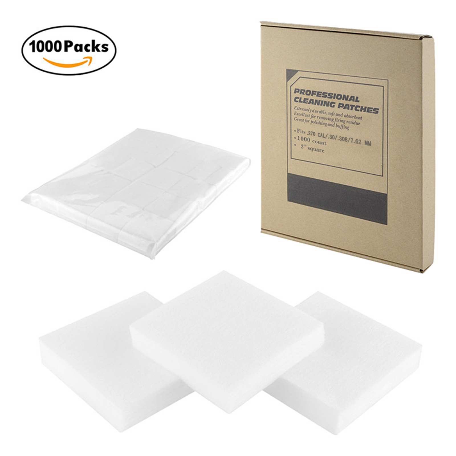 1000Pcs 2” x 2” Soft Square Cotton Flannel Gun Cleaning Patches with Carton Box