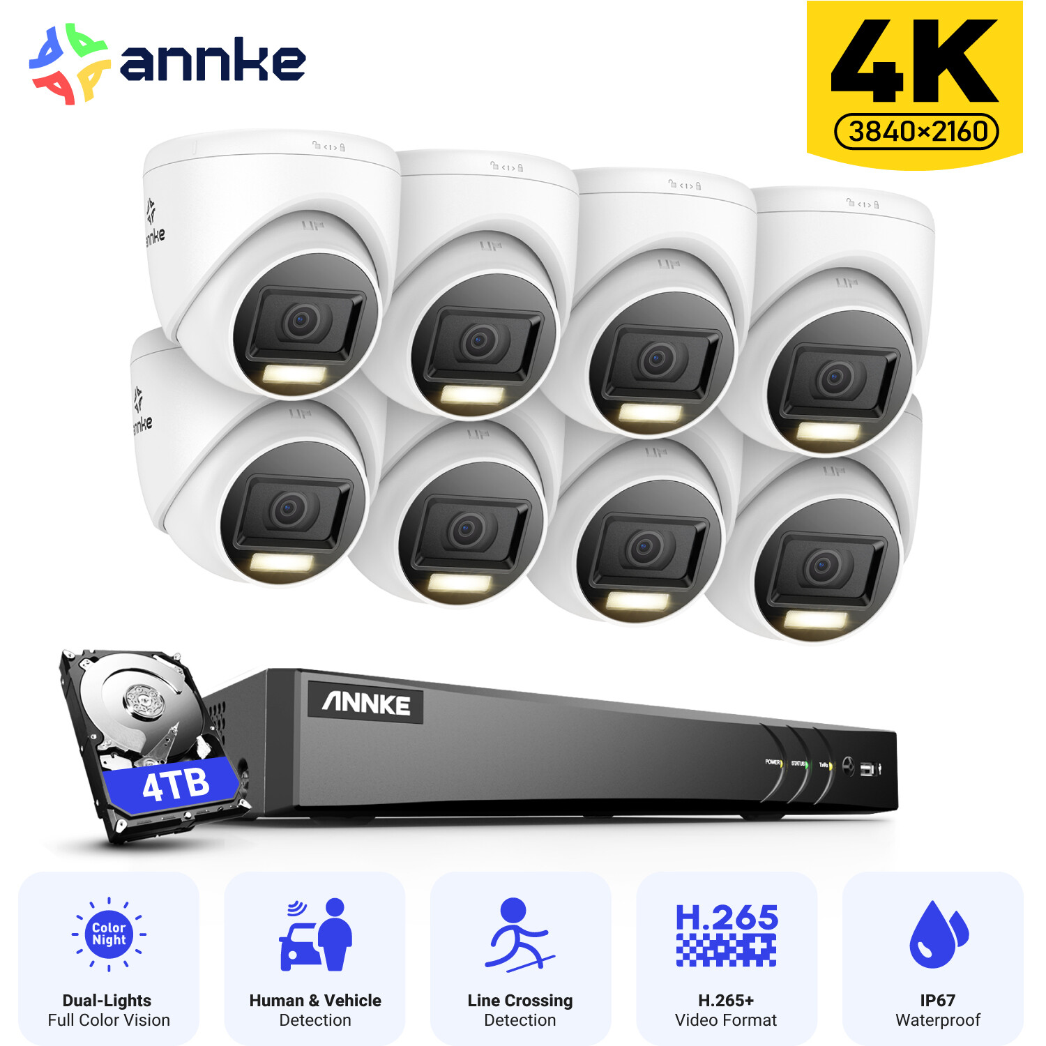 ANNKE 4K CCTV Security Camera System 8CH DVR Human Detection Color Night Vision