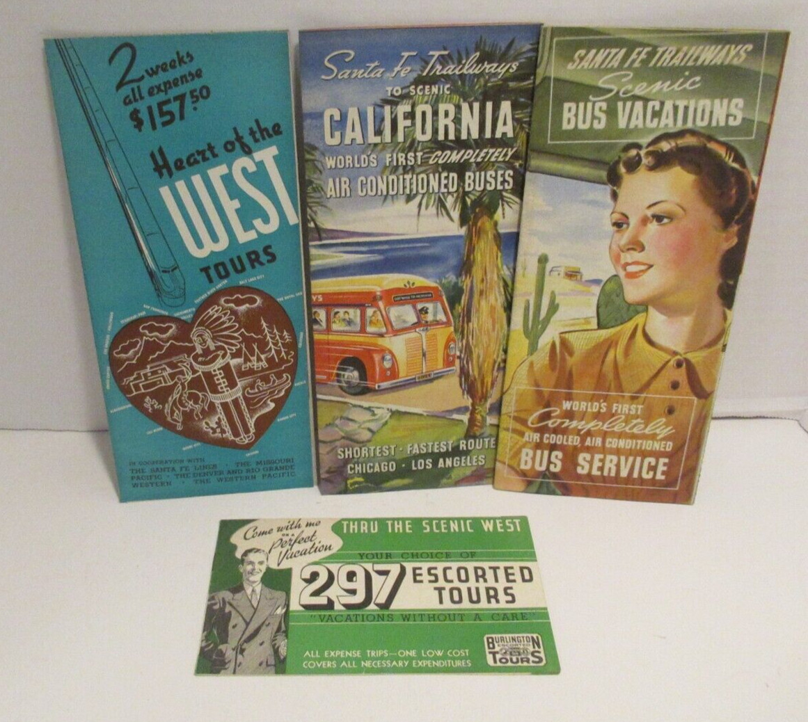 Vintage Lot Travel Brochures Train Bus Vacation Holiday Santa Fe Trailways