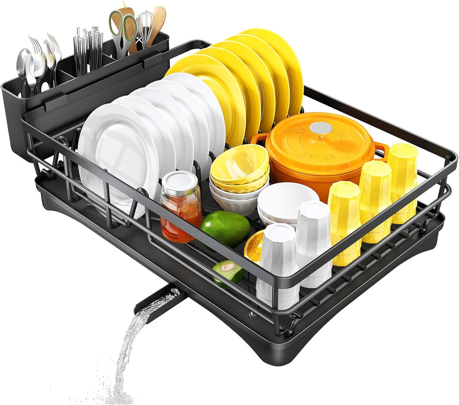 Large Dish Rack with Drainboard, Rustproof Dish Drainer , Black