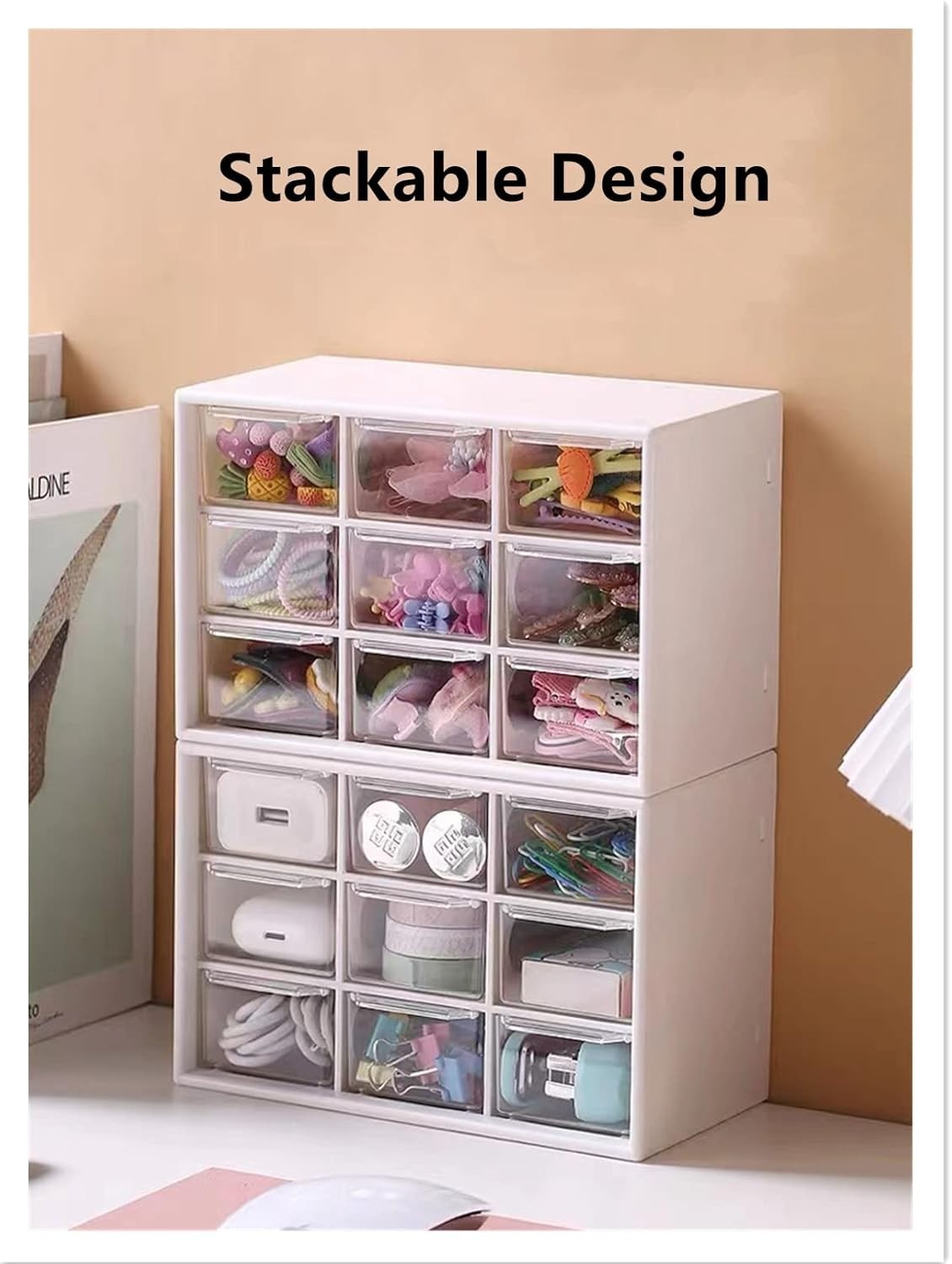 2PCS Small Drawer Organizer for Desk, Desktop Drawer Organizer with 9 Clear D...