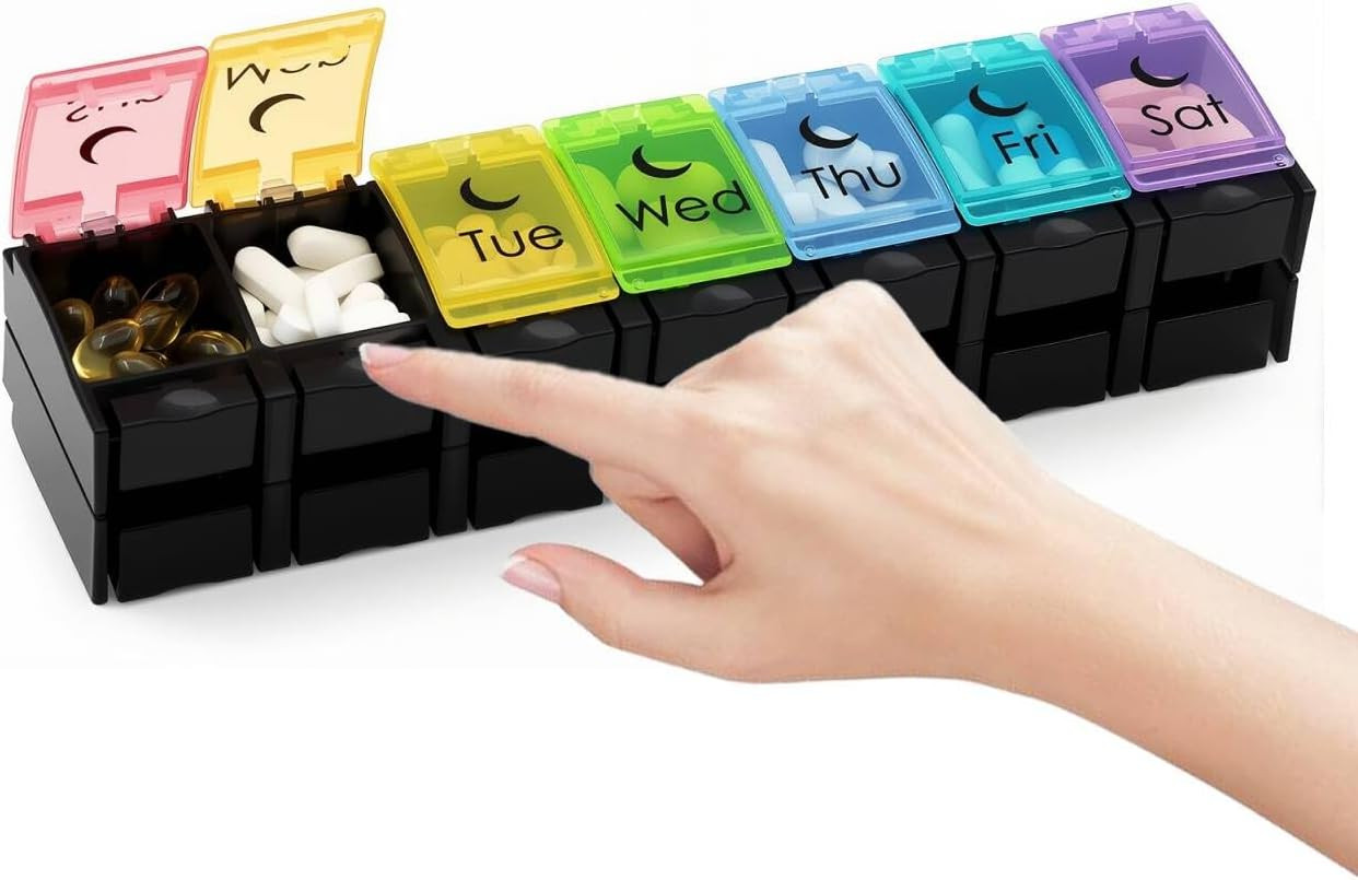 XL AM PM Weekly Pill Organizer 7 Day 2 Times Arthritis Easy Open Large Box