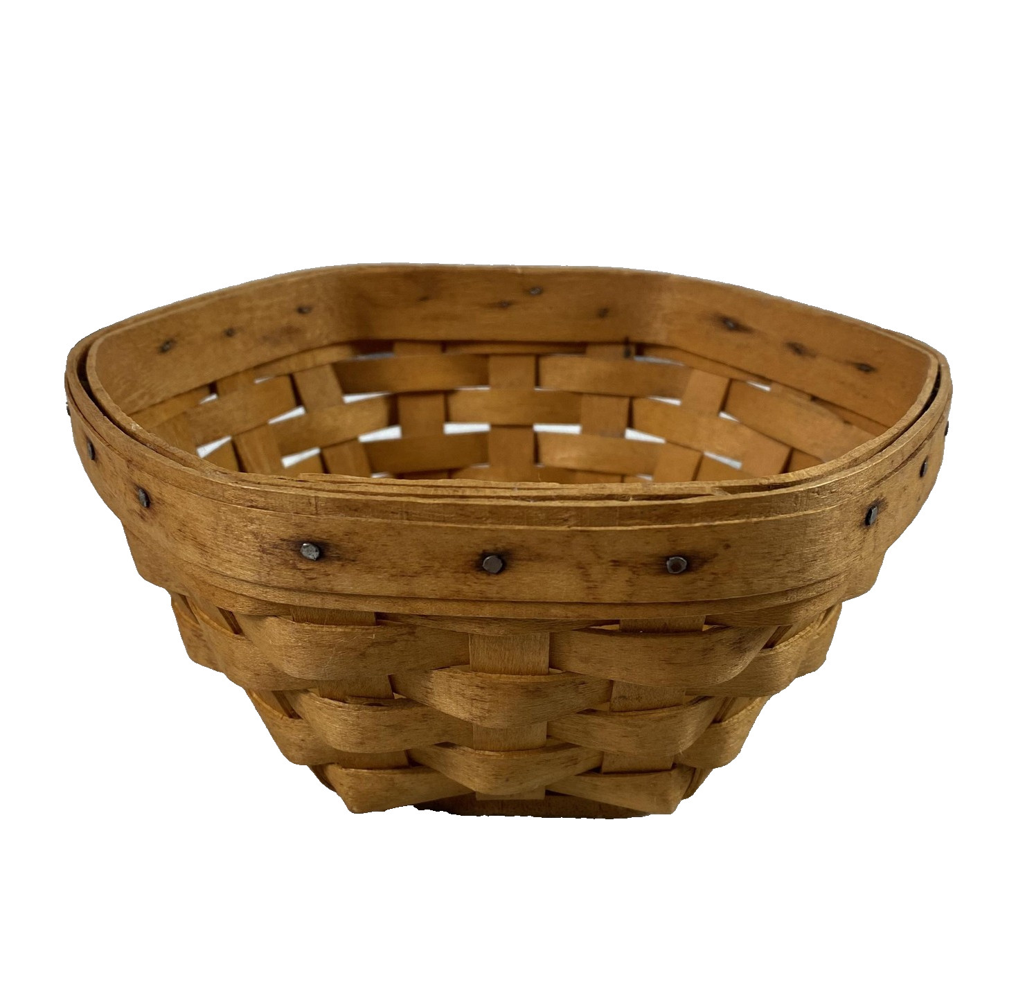 Vintage Longaberger Handwoven Small Hexagon Wood Basket 1996 Signed USA Dresden