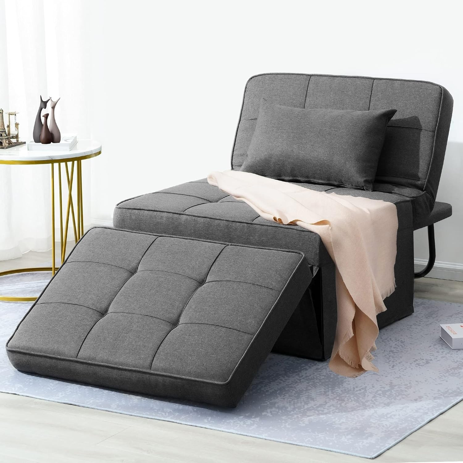 BIGSYY Sofa Bed, 4 in 1 Multi-Function Folding Ottoman Breathable Linen Couch Be