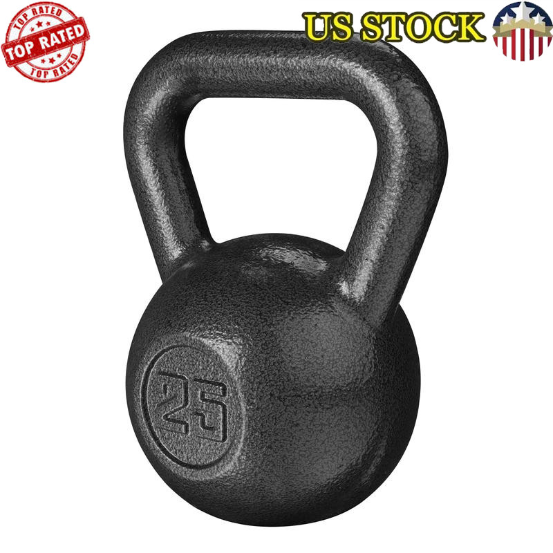 25lb Cast Iron Kettlebell Durable Anti-Slip Handle Fitness Weight Workout Black