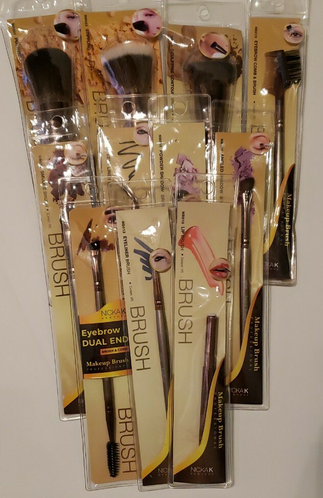 Lot of 11: NickaK Makeup Brushes lip, eyeliner, bent liner, eyebrow comb & brush