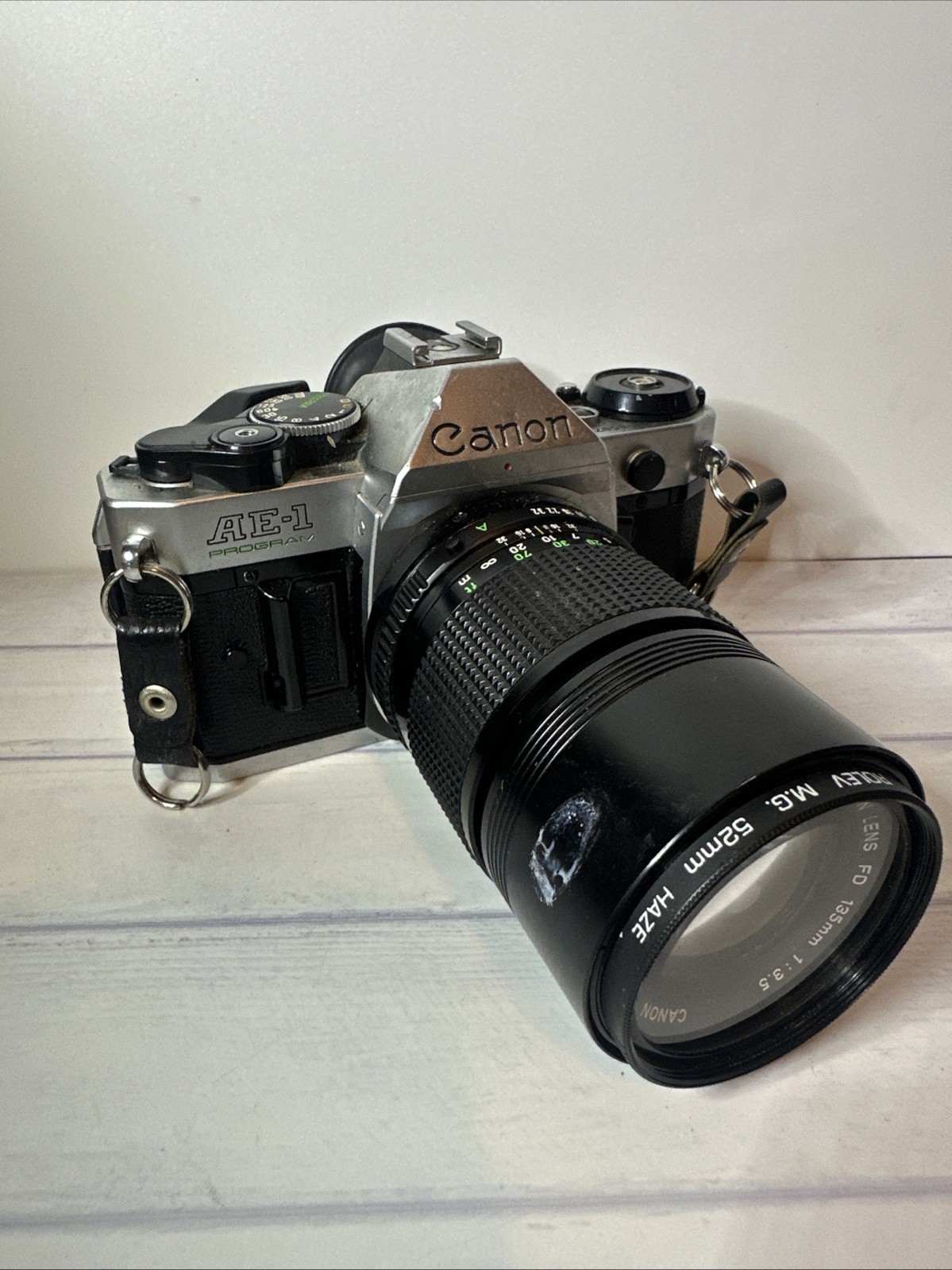 Canon AE-1 Program 35mm SLR Film Camera with 135mm Lens Kit Not Tested