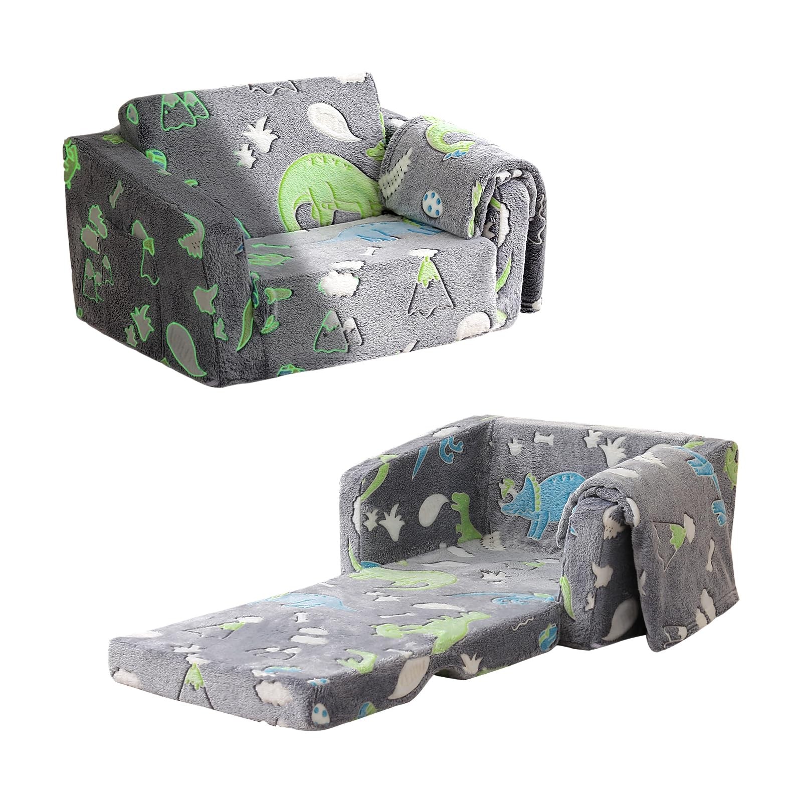 Kisdsa Toddler Couch Fold Out, Foldable Kids Couch with Blanket, Flip Out Tod...
