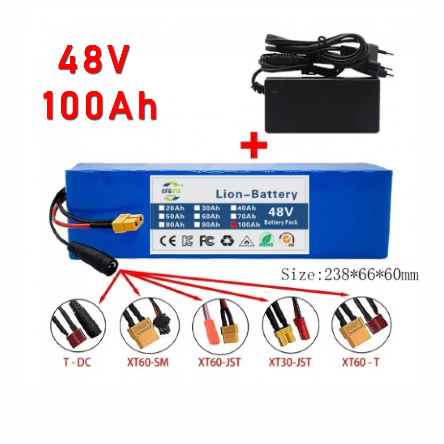 48V 13S3P 100Ah 1000W Li-ion Battery Pack 100000mAh with BMS + Charger Set New