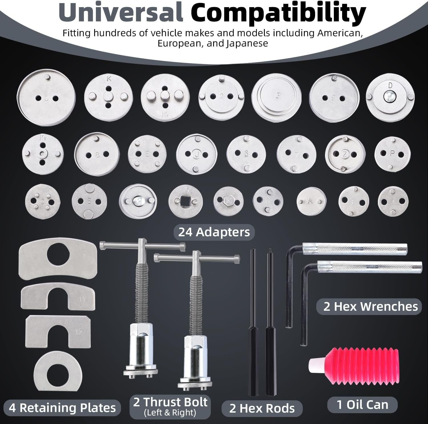 35Pc Universal Car Disc Brake Pad Caliper Piston Rewind Wind Back Tool Kit Black