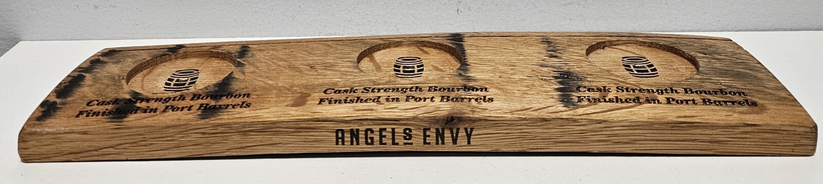 ANGEL'S ENVY CASK STRENGTH BOURBON WOODEN STAVE FLIGHT TRAY 16"x4.5"