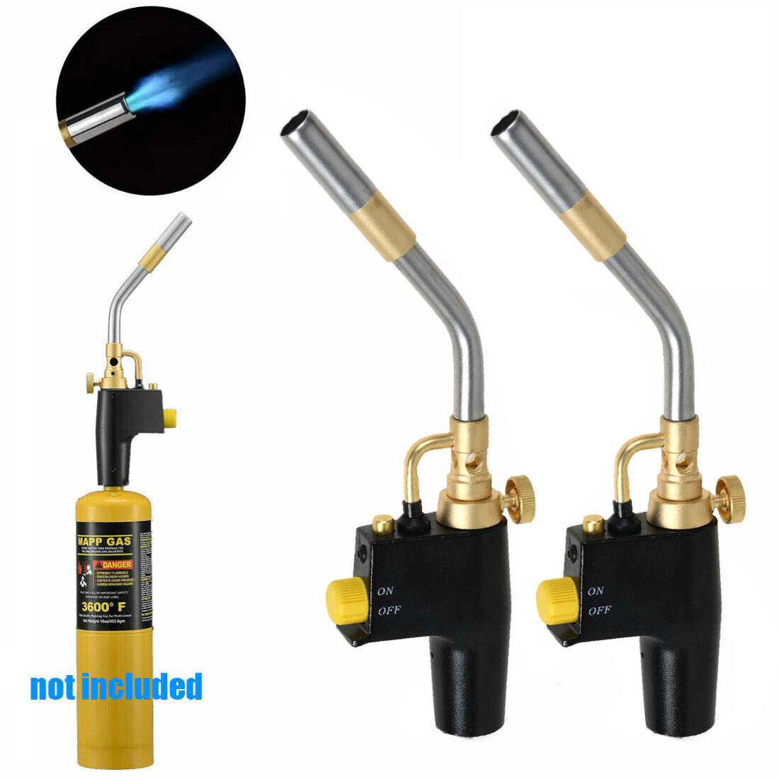 2PCS Gas Torch Mapp Blow Torch Map Propane Gas Solderding Brazing Plumbers Tool