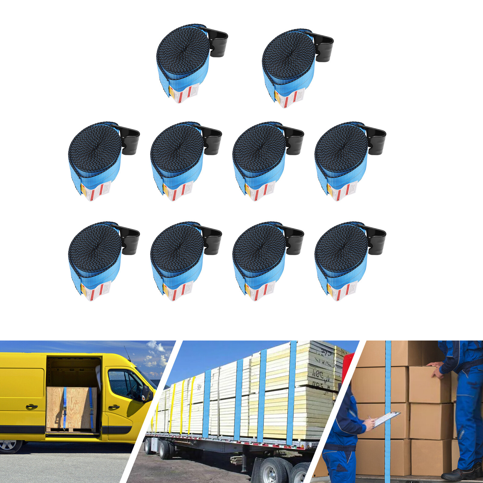 10Pcs Winch Straps Tie Down With Flat Hook Truck Trailer Cargo Tie Down Straps