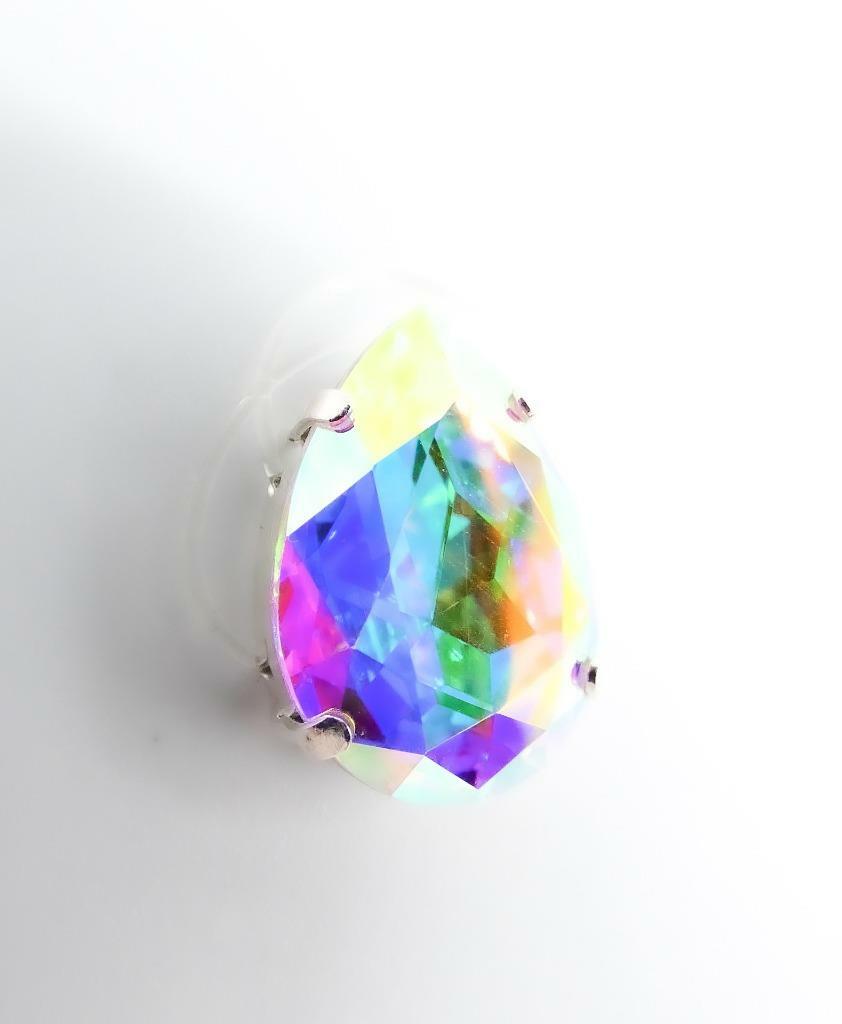 GLITZY Iridescent AB Fire Pear Cut Crystal Double Invisible Bands LARGE Toe Ring