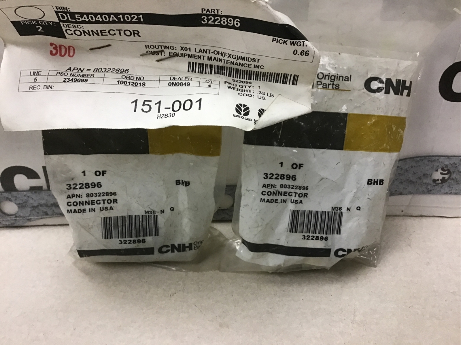 322896 NEW HYDRAULIC CONNECTOR FOR NEW HOLLAND LOT OF 2 FITS 1107 MODELS