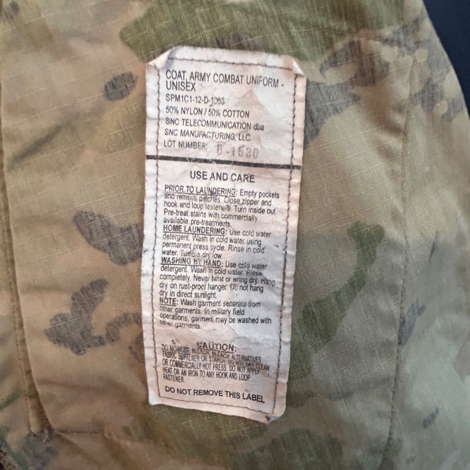 USA Army Coat Combat Uniform Unisex Multicam Large Regular Staff Sargent E-6