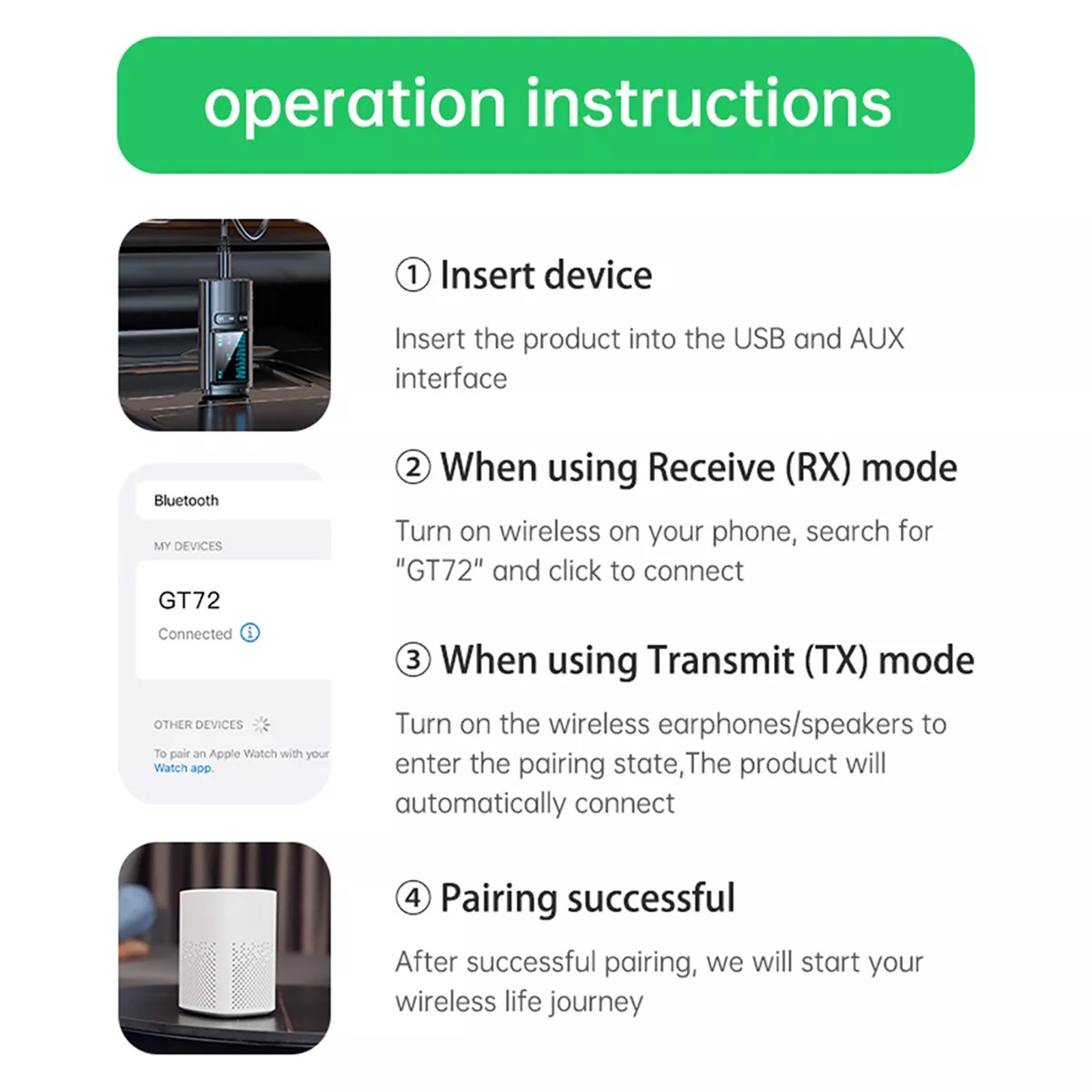 Bluetooth 5.4 Transmitter Receiver Wireless Audio 3.5mm Jack Aux Adapter DC 5V