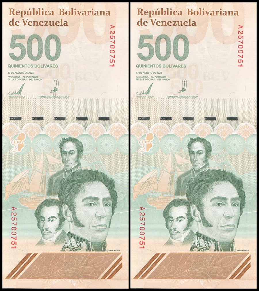 Venezuela 500 Bolivar Digitales, 2023-2025 P-121 UNC 500 Million Soberano X 2PCS