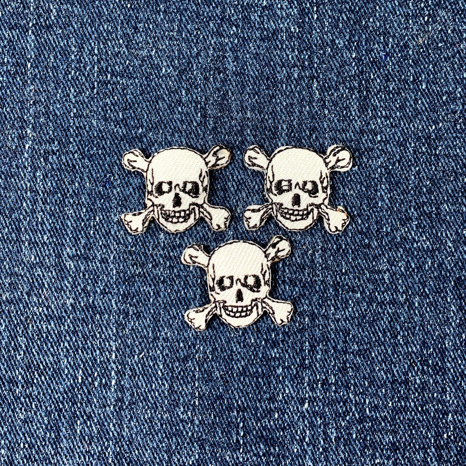 3-Pack Skull & Crossbones Applique Patch - Mini Embroidered Skeleton Badge 7/8"