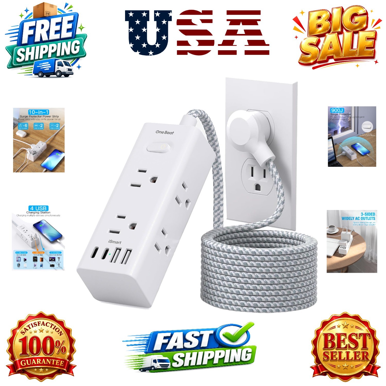 Surge Protector Power Strip - 6 Widely Outlets with 4 USB Ports 2 USB C, 6 Ft...