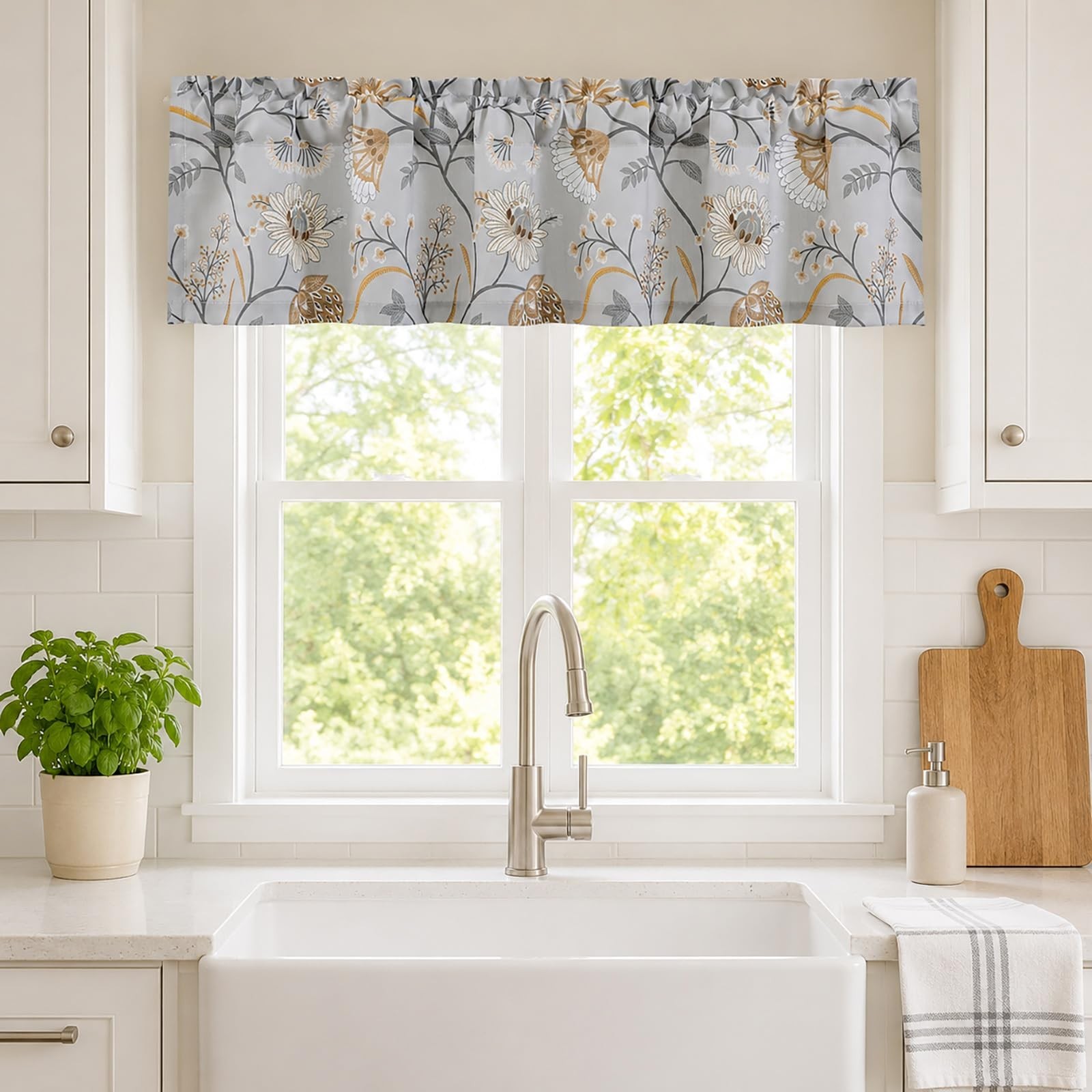 Floral Kitchen Valances for Windows, Rod Pocket, 52 x 12, 1 Panel | Rustic, F...