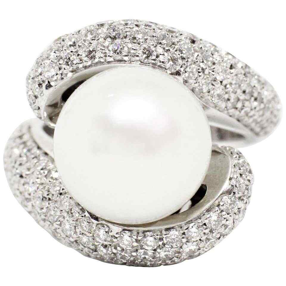 South Sea Pearl & White Cubic Zirconia 3.10CT Amazing Wedding Ring In 925 Silver