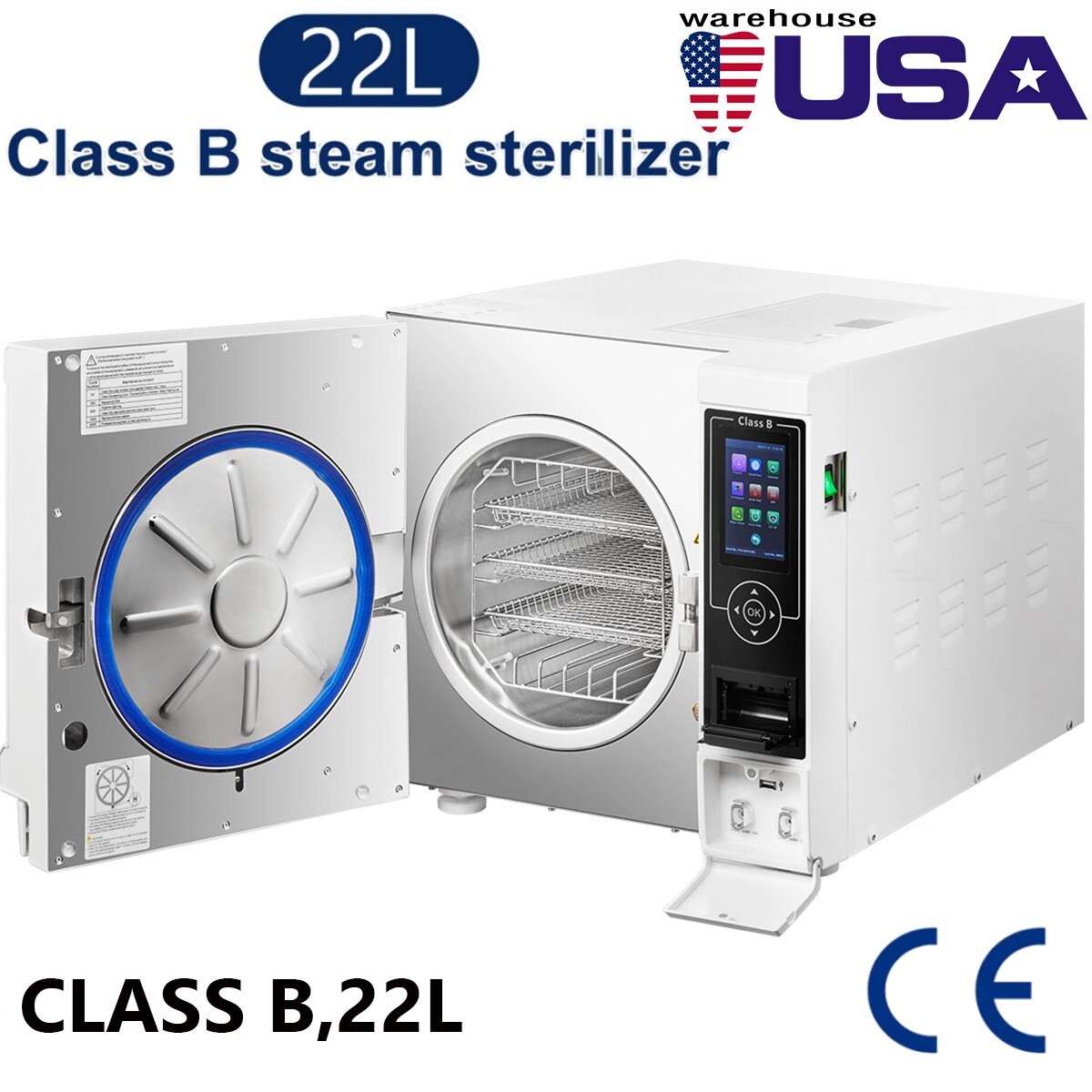 22L Dental Autoclave Steam Sterilizer Class B Pulsation Vacuum Sterilization