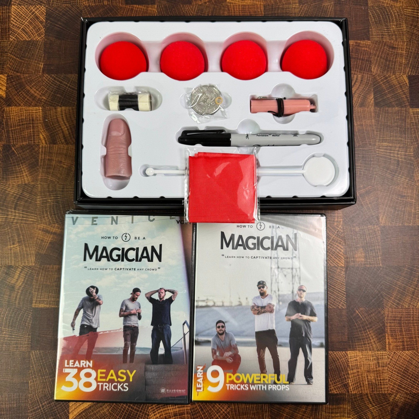 Ellusionist How To Be A Magician Kit Box of Props and 2 DVD Set Magic Tricks
